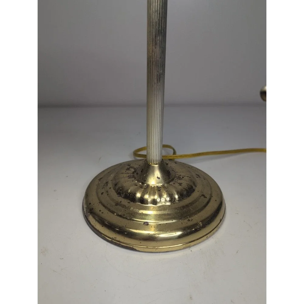Vintage Brass Bankers Desk Lamp Green Glass Pull Chain